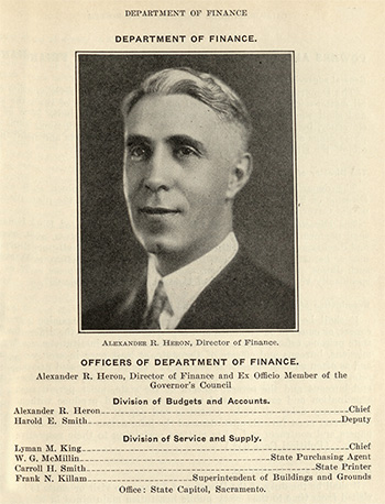Alexander R. Heron, First Department of Finance Director